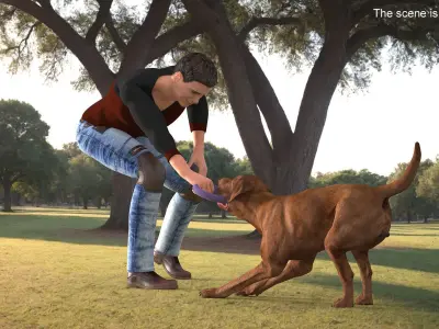 Man Playing with Dog 3D model