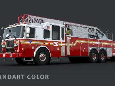 Fire Truck FDNY Ladder with Interior Low-poly 3D model