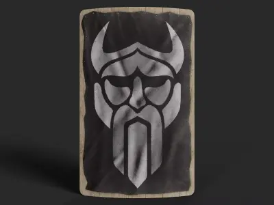 Slavic square leather shield-painted black with  God symbol Low-poly 3D model