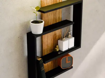 Modern Industrial Wood  and Metal Wall Shelf 3D Model Free 3D model