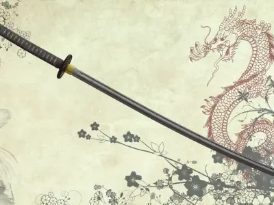 Katana samurai sword Low-poly 3D model 8
