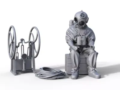 historical helmet diver Helmtaucher Schiffsmodell  3D print model