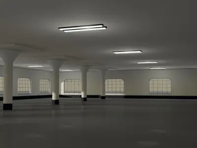 Warehouse with columns and windows Low-poly 3D model