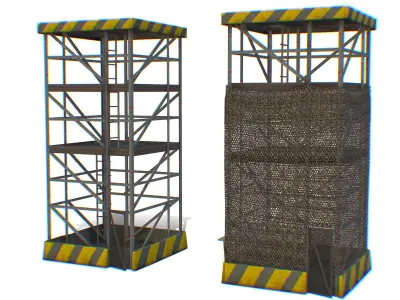Military Scaffolding Tower Safety Caution Stripe Low-poly 3D model