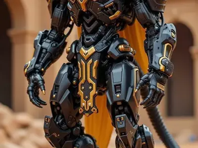 Black Gold Mech 3D Model Egypt Cat Ears Desert Sci-Fi Design Low-poly 3D model