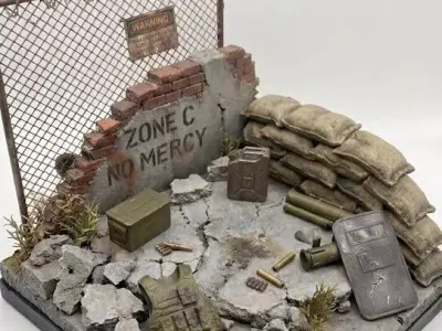 Urban Military Diorama Base STL 3D Print Display Terrain 3D print model