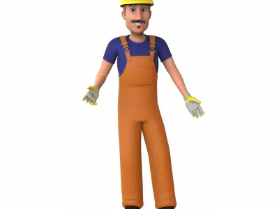 Cartoon Worker Character Low-poly 3D model