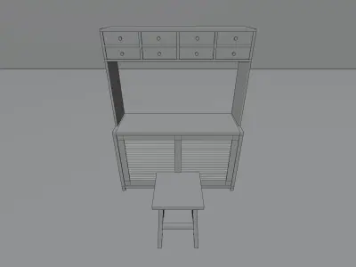 Table and Small Chair  Low-poly 3D model
