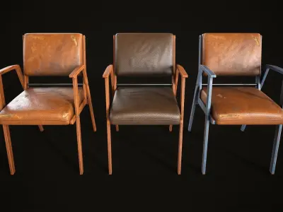 Wooden shabby armchair Low-poly 3D model