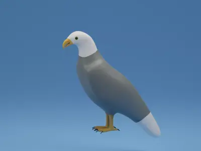 Cartoon Cute Bird Bald Eagle Low-poly 3D model