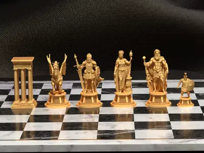 Ancient Greek Chess Set Zeus Hera Pegasus Soldiers 3D print model