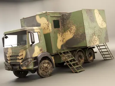 Generic Military Command Truck Sand Camo Dirt and Rust 3D model