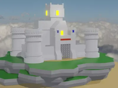 low poly castle in sky Low-poly 3D model