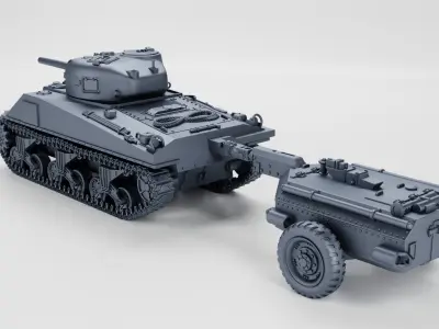 Sherman crocodile M4A4 and trailer 3D print model