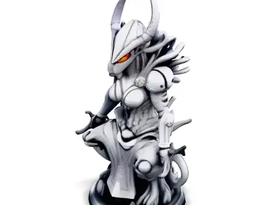 Scifi Seated Female Warrior Statue Low-poly 3D model
