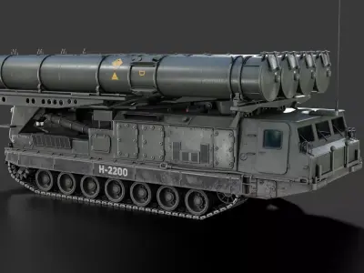 S-300V4  and Radar 9S15M  Rocket 9M82M Low-poly 3D model