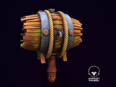 Barrel Hammer Stylized Model Low-poly 3D model