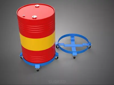FOUR 4 WHEEL CASTER OIL DRUM BARREL TRANSPORT DOLLY CART HOLDER 3D model