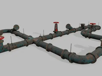pipe set two rusty pipes Low-poly 3D model