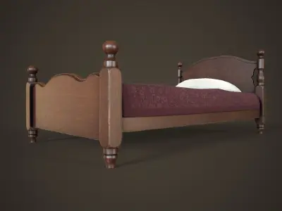 Vintage classic single bed Low-poly 3D model