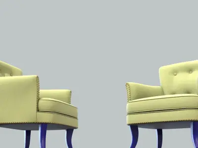 Vintage Chair Sage Green Cotton Painted NavyBlue Wood Legs 3D model