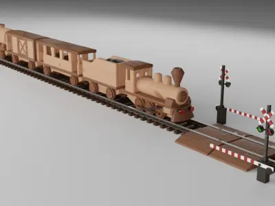 Modular Wooden Toy Railway Low-Poly Low-poly 3D model