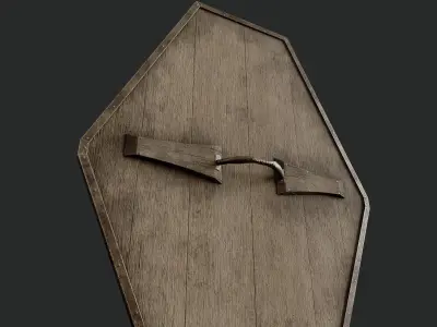 Slavic diamond-shaped shield painted yellow with sun symbol Low-poly 3D model