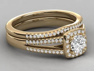 Round Cut Solitaire Double Shank Wedding Ring 3D print model