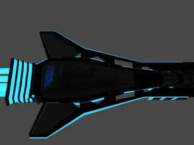 Destroyer spaceship with lights Low-poly 3D model