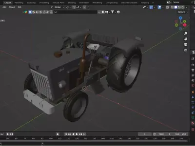 Realistic Old Tractor 3D Model Low-poly 3D model