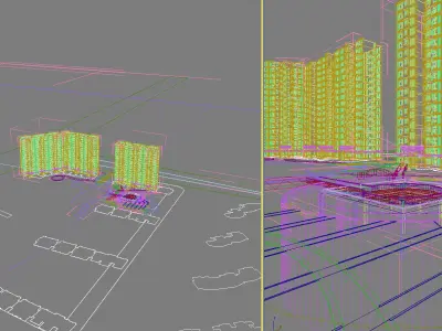 Architecture city with buildings and fountain 3D model