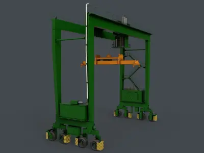 PBR Rubber Tyred Gantry Crane RTG V2 - Green Low-poly 3D model