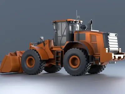 Wheel Loader Deep Orange Low-poly 3D model