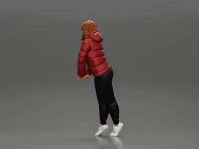 Asian girl in  jacket leaning with her hands on the car 3D print model