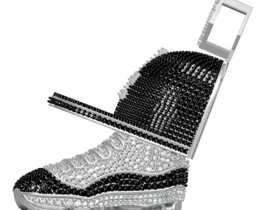 Antique Shoes and Cap Black and White Diamond Hip Hop Pendant 3D print model