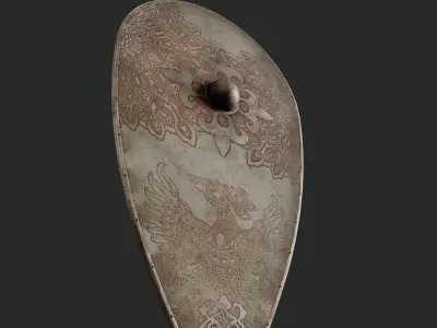 Slavic kite leather shield-painted pheasant symbol Low-poly 3D model