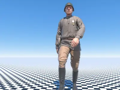 Soviet soldier WWIII Low-poly 3D model