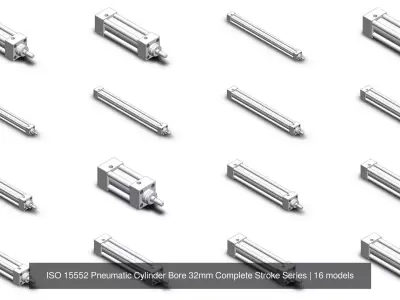 ISO 15552 Pneumatic Cylinder Bore 32mm Complete Stroke Series 3D Model Pack