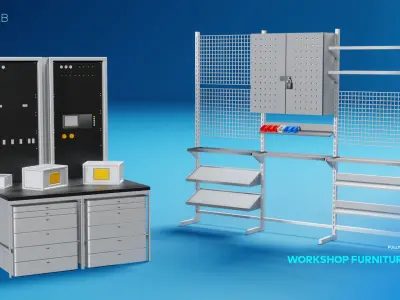 Industrial Workshop Furniture Set 01 3D model
