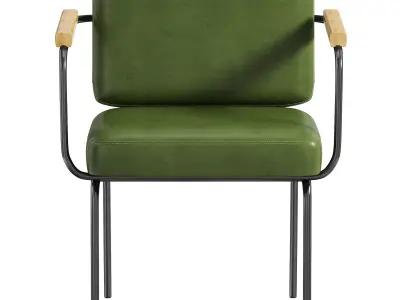 Industrial Vintage Green Faux Leather Dining Chair by Homary 3D model