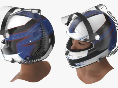  Full Face Racing Helmet on Head with Raised Visor 