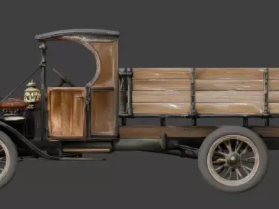 Vintage Industrial Steam Era Flatbed Truck 3D Model Low-poly 3D model