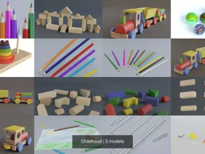 Childhood wooden toy train 3D Model Pack