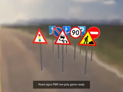 Road signs PBR low-poly game ready Low-poly 3D model 3D Model Pack
