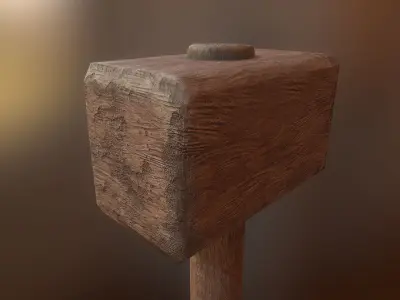 Wooden crafted DIY war hammer tool da1 Low-poly 3D model