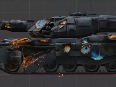 Heavy Sci-Fi Tank - Destroyed Wreck Game Ready PBR Low-poly 3D model