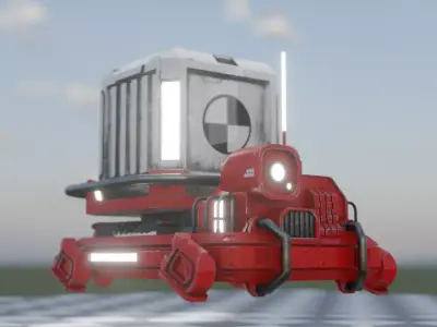red sci-fi Cargo Delivery floor robot Drone Low-poly 3D model