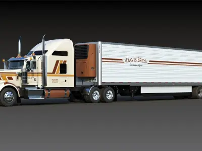Kenworth W900 Sleeper and Refrigerator Low-poly 3D model