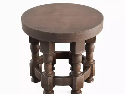 Wooden Round Table 02 Low-poly 3D model
