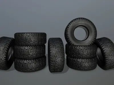 Tire 4 tyres pack Low-poly 3D model